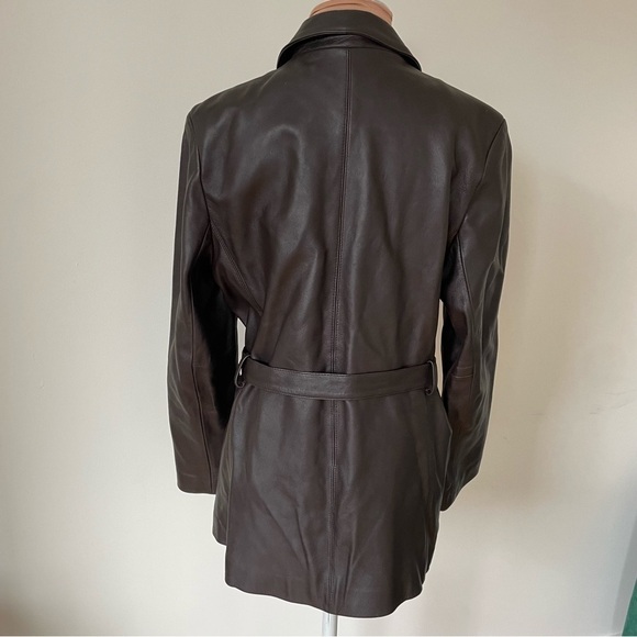 Marvin Richards Vintage Chocolate Brown Leather Zip Front Belted Jacket Size M - Picture 3 of 12